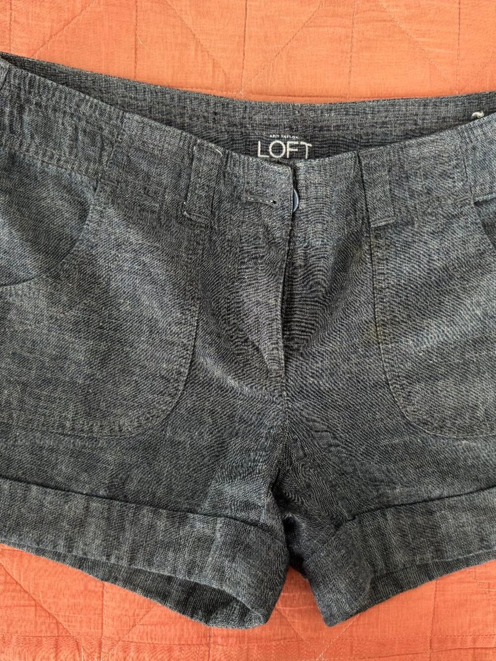 LOFT Dark Chambray Utility Shorts Size 0 100% Cotton